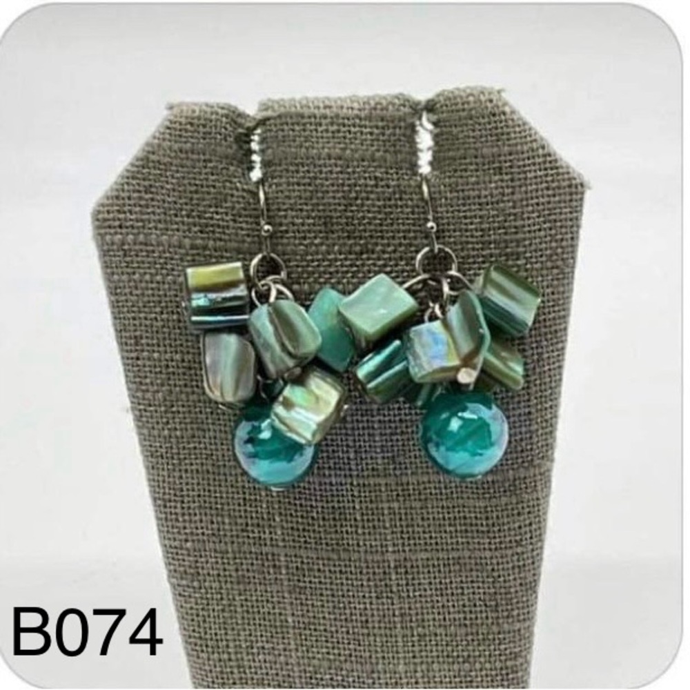 DARK AQUA SHELL NUGGET Cluster dangle earring